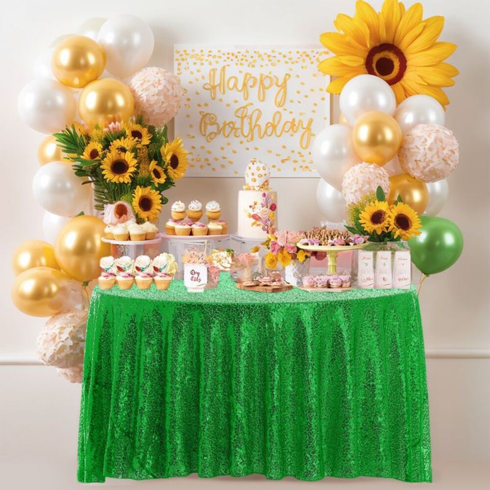 1pc Round Tablecloth Sequin Table Covers for Parties 71x71inch Green